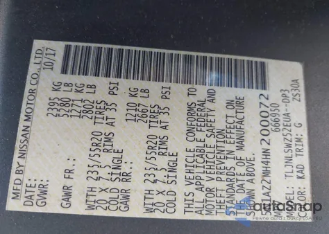 2017 Nissan Murano Platinum from USA, damaged, VIN 5N1AZ2MH4HN200072